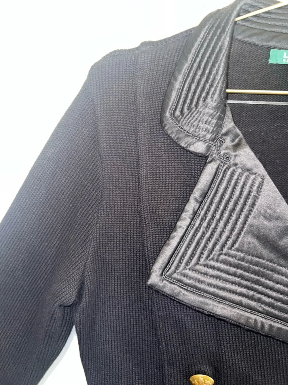 Lauren Ralph Lauren Black Military Knit Jacket Gold Crest Buttons Small - Picture 7 of 15